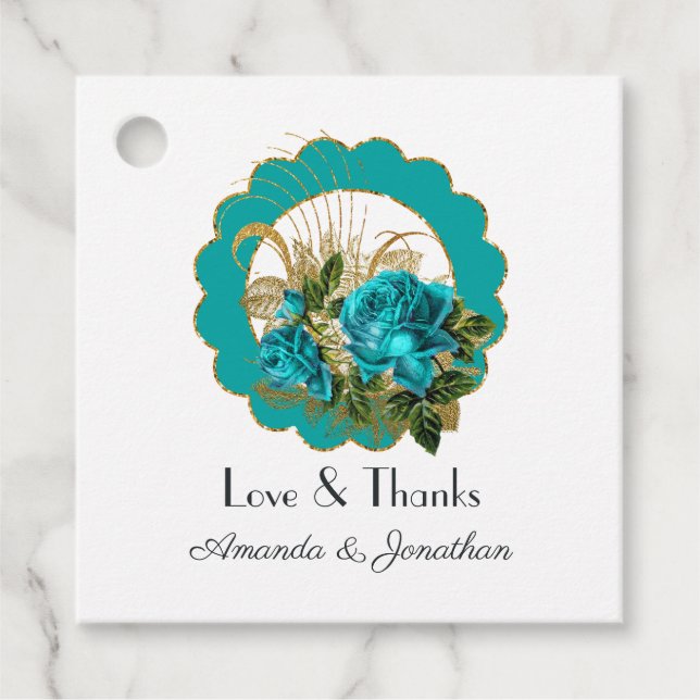 Étiquettes Cadeau Turquoise et Gold Paris Art déco Rose Mariage (Devant)