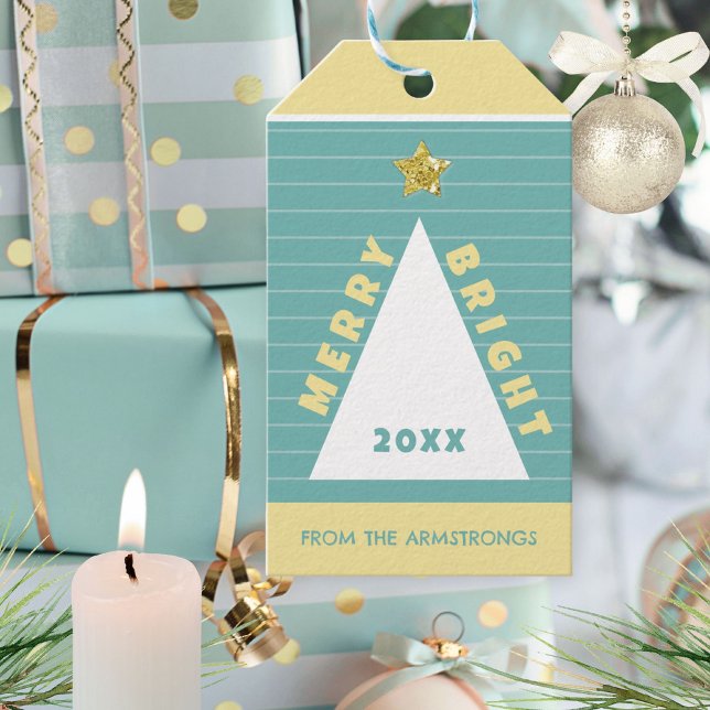 Étiquettes-cadeau Turquoise Minimalist Christmas Tree Name (Turquoise Minimalist Christmas Tree Name Gift Tags ©Susanne Sachers - Sunny Mind 🌞)