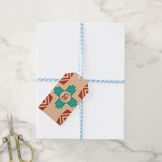 Étiquettes-cadeau Turquoise Zia Tribal Brown Tan (With Twine)