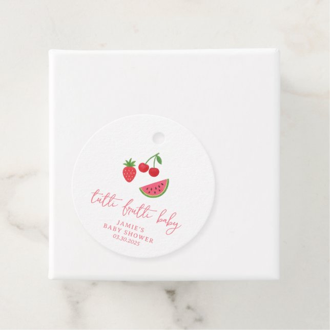 Étiquettes Cadeau Tutti Frutti Baby Shower  (En situation)