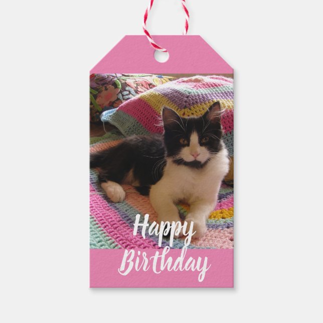 Étiquettes-cadeau Tuxedo Cat Cute avec jolie Merci de tapis Crochet (Devant)