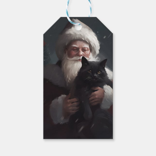 Étiquettes-cadeau Tuxedo Chat avec Noël Festif du Père Noël (Devant)