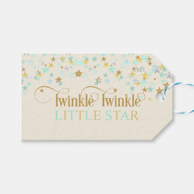 Étiquettes-cadeau Twinkle Little Star Baby shower Mint Green (Devant (Horizontal))