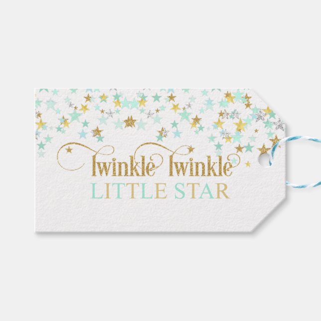 Étiquettes-cadeau Twinkle Little Star Baby shower Mint Green (Devant (Horizontal))