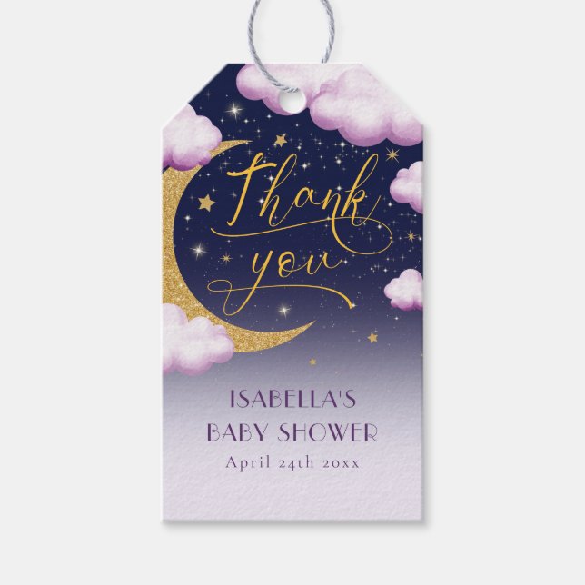 Étiquettes-cadeau Twinkle Little Star Girl Baby shower Merci (Devant)