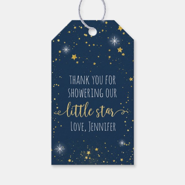 Étiquettes-cadeau Twinkle Little Star Navy & Gold Baby shower (Devant)