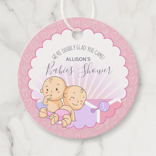 Étiquettes Cadeau Twins Baby shower Girls ID642 (Devant)