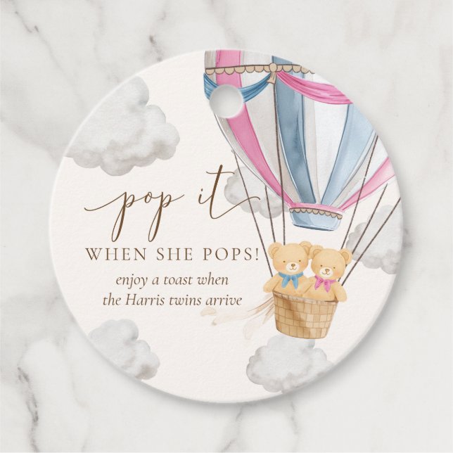 Étiquettes Cadeau Twins Bearly Wait Teddy Bear Pop It When She Pops (Devant)