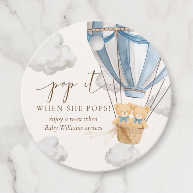 Étiquettes Cadeau Twins Bearly Wait Teddy Bear Pop It When She Pops (Devant)