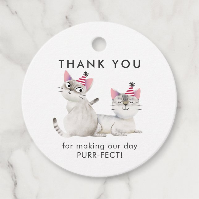 Étiquettes Cadeau Twins Joint Kitty Chat Anniversaire Merci (Devant)