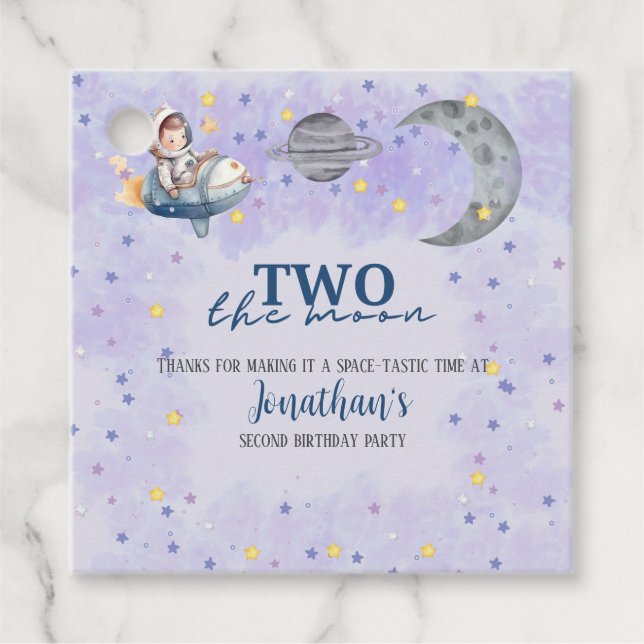 Étiquettes Cadeau Two The Moon Boy Space Rocket 2nd Birthday  (Devant)