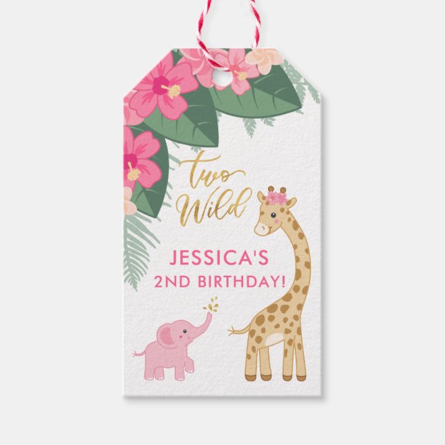 Étiquettes-cadeau Two Wild - Les filles safari thématique deuxième a (Devant)