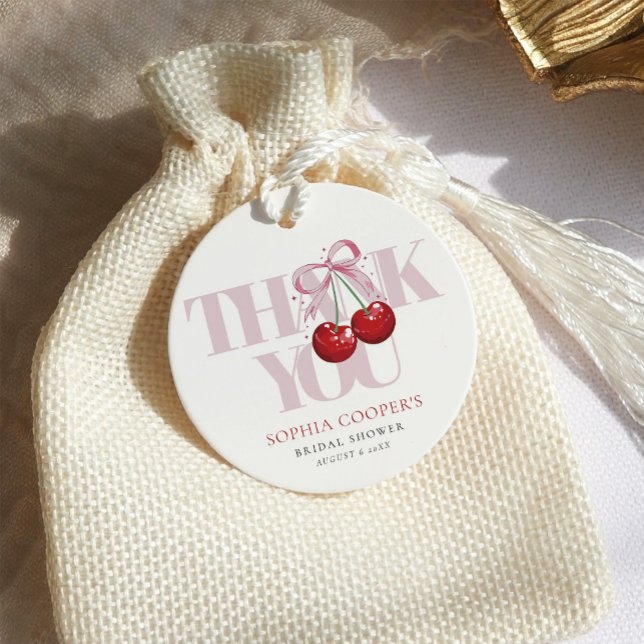 Étiquettes Cadeau Tying Knot Chic Modern Cherry Fête des mariées (Créateur téléchargé)
