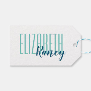 Étiquettes-cadeau Type de Gras simple Aqua Blue
