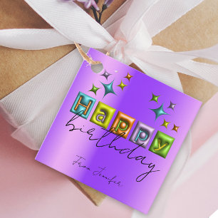 Étiquettes Cadeau Typographie 3D gonflée et étincelles Joyeux annive