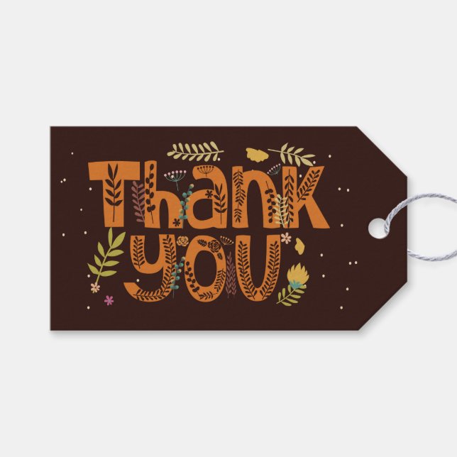 Étiquettes-cadeau Typographie florale lunaire Merci I (Devant (Horizontal))