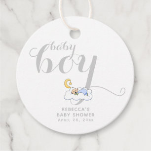 Étiquettes Cadeau Typographie grise et sommeil bébé garçon douche