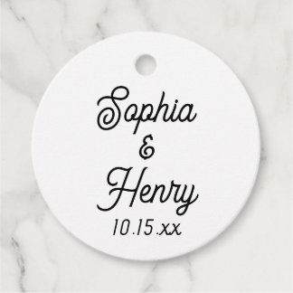 Étiquettes Cadeau Typographie mariage Elégante Script noir et blanc