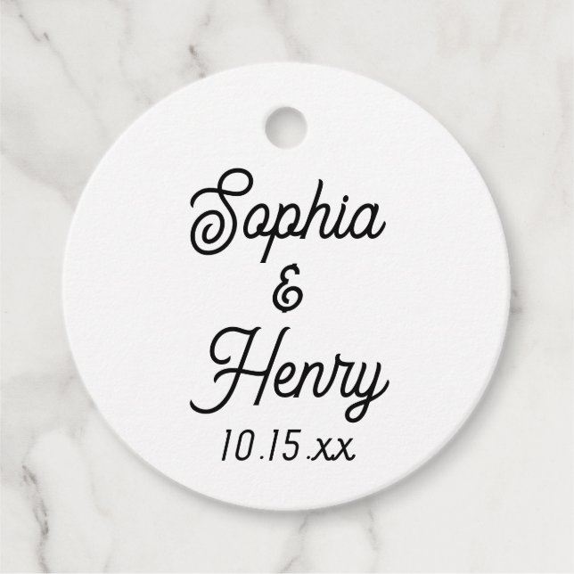 Étiquettes Cadeau Typographie mariage Elégante Script noir et blanc (Devant)