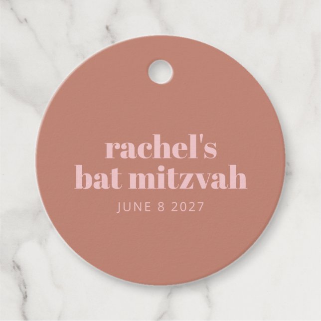 Étiquettes Cadeau Typographie moderne Gras Terracotta Bat mitzvah ro (Devant)