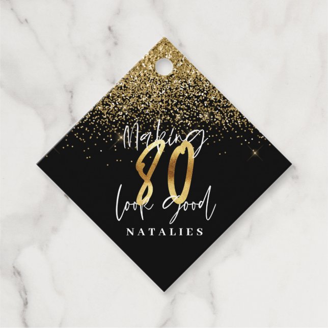 Étiquettes Cadeau Typographie moderne or 80e anniversaire merci (Devant)