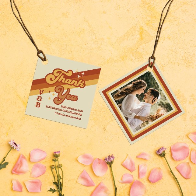 Étiquettes Cadeau Typographie rétro Été Soleil Mariage Merci (Créateur téléchargé)