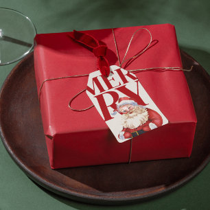 Étiquettes-cadeau Typographie rouge gras Père Noël Holiday