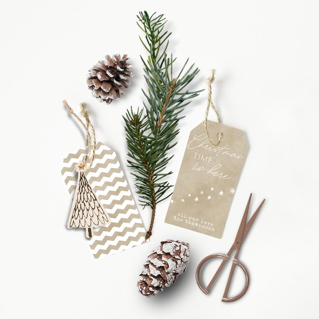Étiquettes-cadeau Typographie simple et élégante Dusty Taupe Noël (Créateur téléchargé)