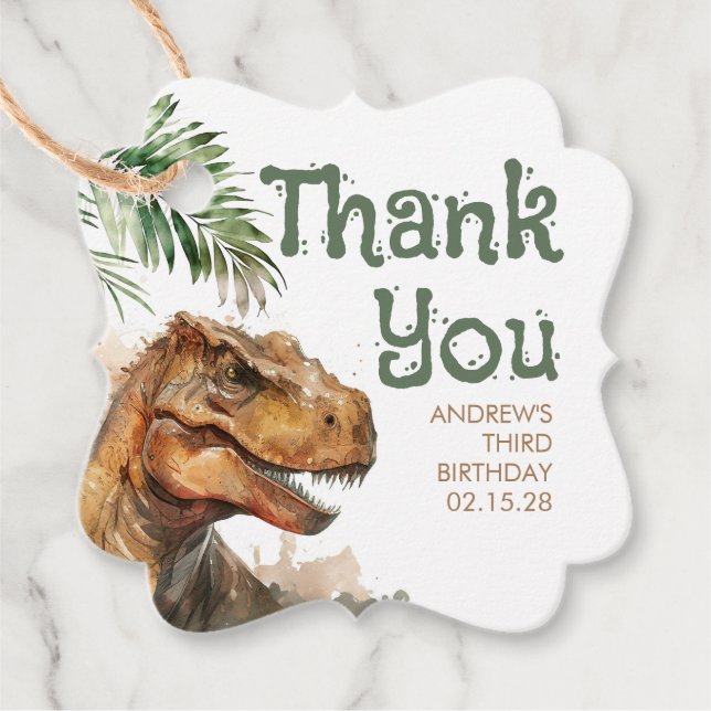 Étiquettes Cadeau Tyronasaurus Rex Dinosaur Merci d'anniversaire (Devant)