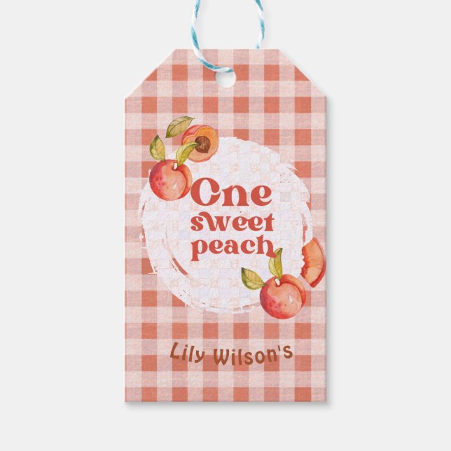 Étiquettes-cadeau Un anniversaire Peach doux Rustique Gingham 1 an (Devant)