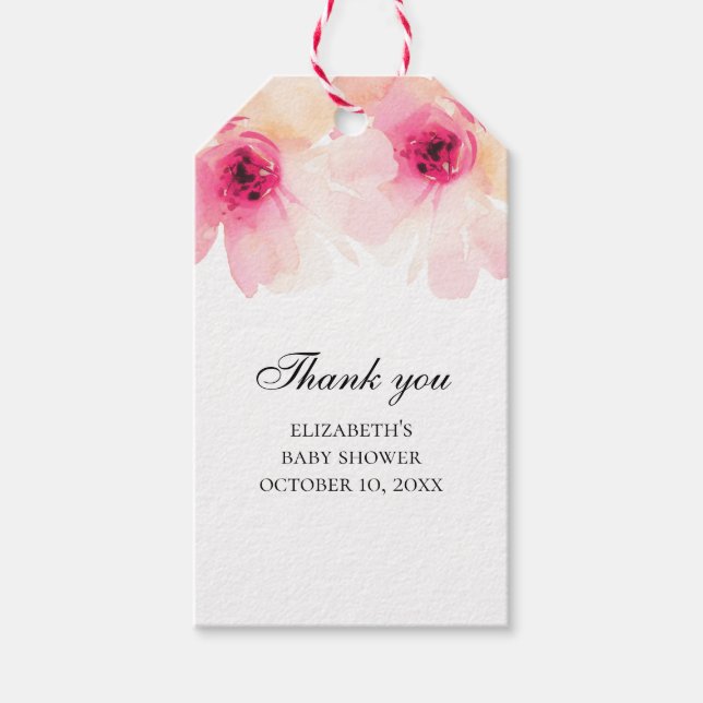 Étiquettes-cadeau Un baby shower floral et flou, merci. Fleurs roses (Devant)