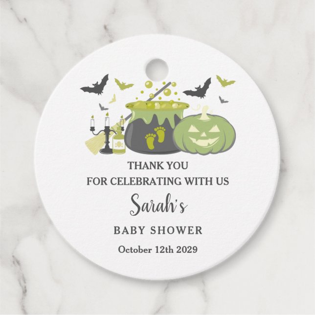 Étiquettes Cadeau Un bébé brasse un Baby shower de sorcière d'Hallow (Devant)