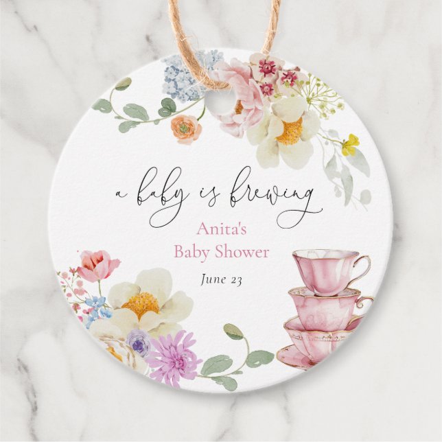 Étiquettes Cadeau Un bébé brasse un Baby shower de thé Fleur sauvage (Devant)