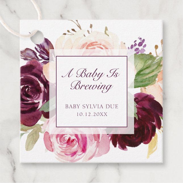 Étiquettes Cadeau Un Bébé Brûle Du Plum Floral Fille Baby shower (Devant)
