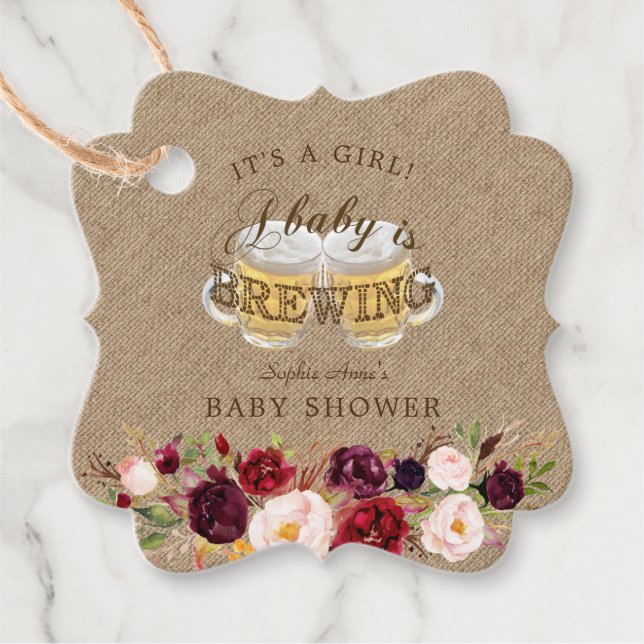 Étiquettes Cadeau Un bébé souffle le Baby shower floral Burlap (Devant)