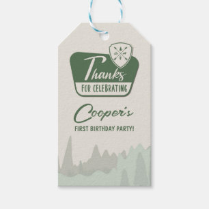 Étiquettes-cadeau Un campeur heureux, un premier anniversaire, Woodl