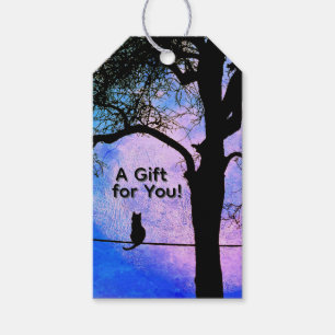 Étiquettes-cadeau Un chat noir sur un fil Pleine lune cadeau 4 U