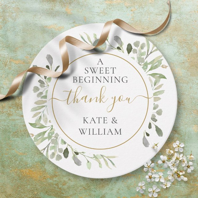 Étiquettes Cadeau Un doux début de verdure Mariage Merci or (Créateur téléchargé)