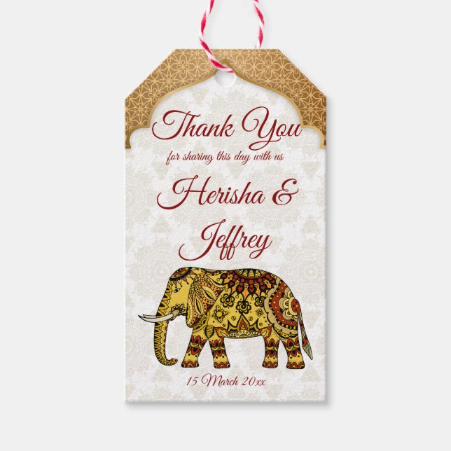 Étiquettes-cadeau Un éléphant de Mandala en faveur du mariage indien (Devant)