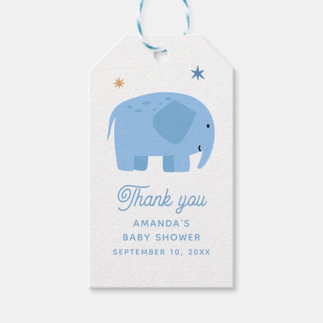 Étiquettes-cadeau Un joli éléphant bleu. Baby shower garçon merci (Devant)