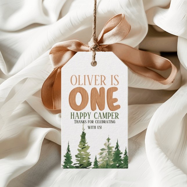 Étiquettes-cadeau Un Joyeux Camper Bois Garçons 1er anniversaire (Créateur téléchargé)