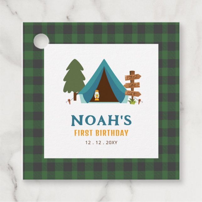 Étiquettes Cadeau Un Joyeux Camper Boys Premier anniversaire (Devant)