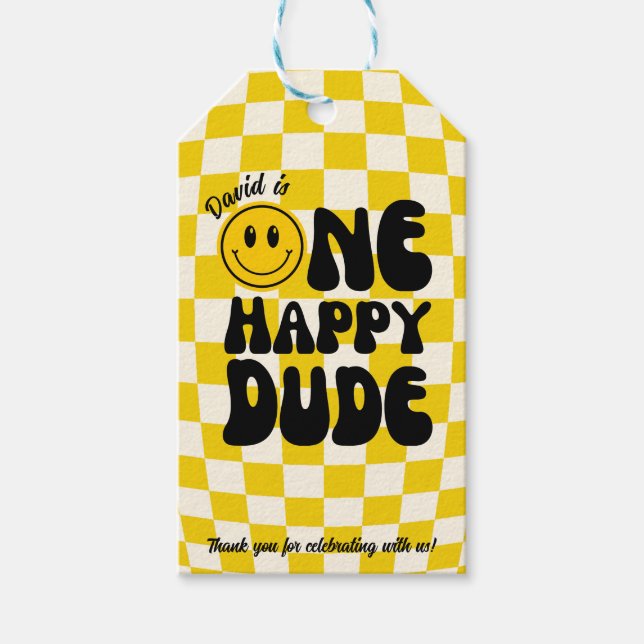 Étiquettes-cadeau Un joyeux Mec Happy Face Boy 1er Anniversaire Don  (Devant)