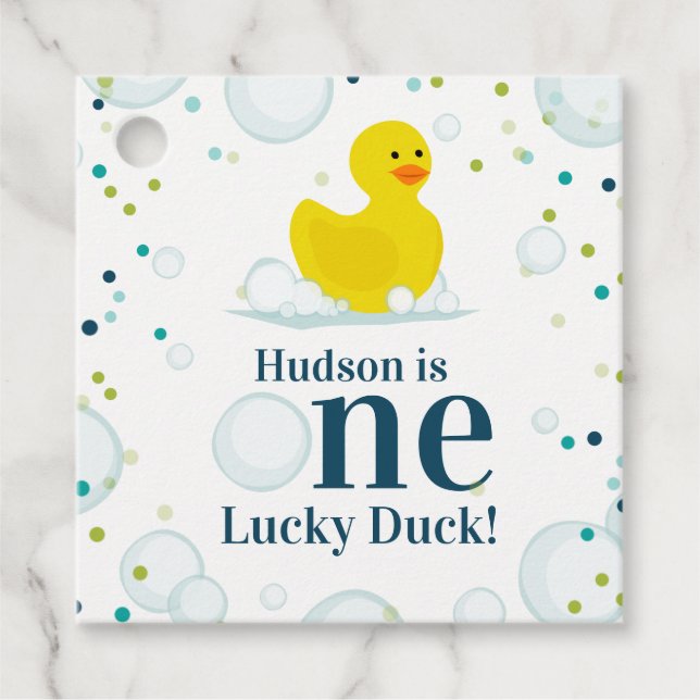 Étiquettes Cadeau Un Lucky Canard rose Premier anniversaire fête (Devant)