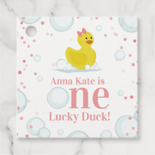Étiquettes Cadeau Un Lucky Canard rose Premier anniversaire fête