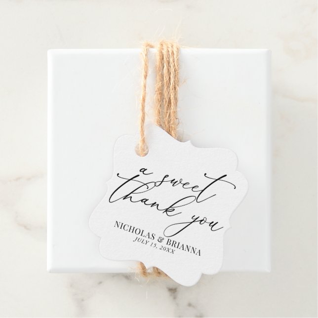Étiquettes Cadeau Un Merci sucré noir et blanc Mariage classique (En situation)