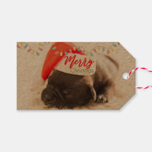 Étiquettes-cadeau Un mignon chien chiot dans un chapeau rouge Noël