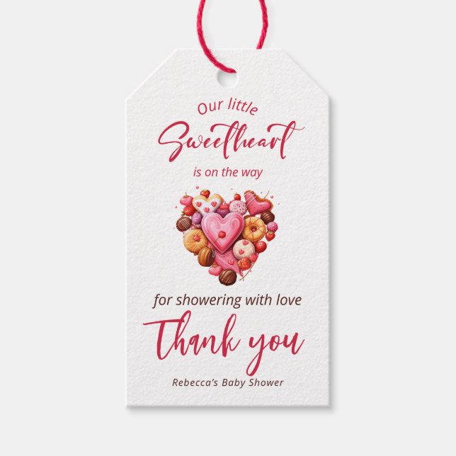 Étiquettes-cadeau Un petit Baby shower de coeur rouge doux (Devant)
