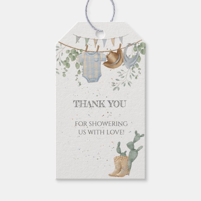 Étiquettes-cadeau Un petit Baby shower de cowboy (Devant)
