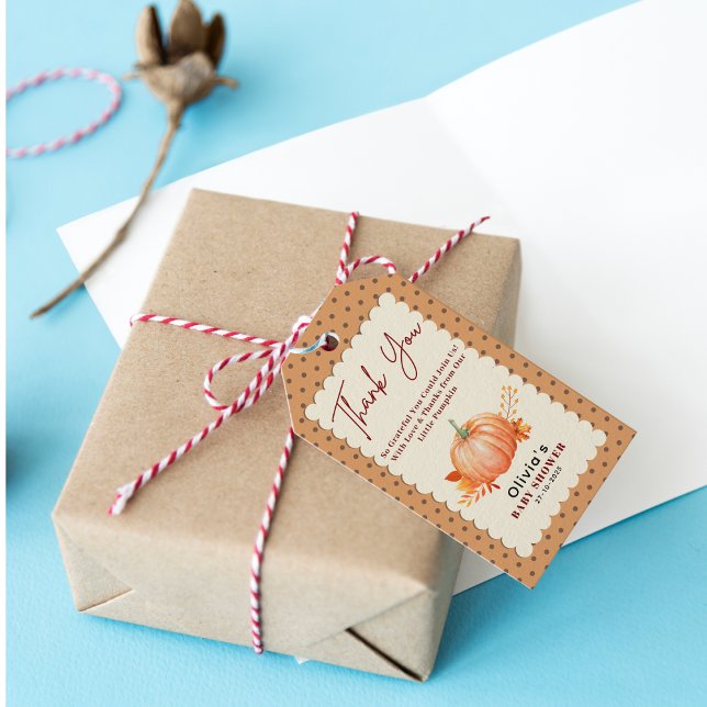 Étiquettes-cadeau Un petit Baby shower de Merci d'automne rustique u (A Little Pumpkin Rustic Fall Thank You Baby Shower Gift Tags)